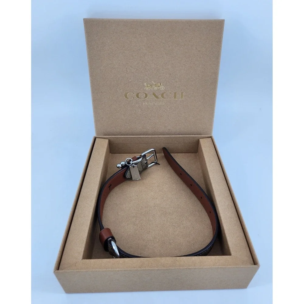 New Coach Dog Collar Medium Khaki Saddle Signature Canvas Leather CH146 J2392